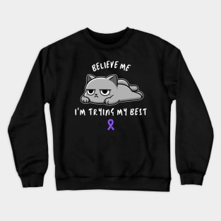 Fibromyalgia Warrior Cat With Awareness Ribbon Crewneck Sweatshirt